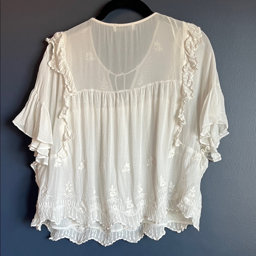 Zara White Ruffled Embroidered Blouse - Picture 11 of 11